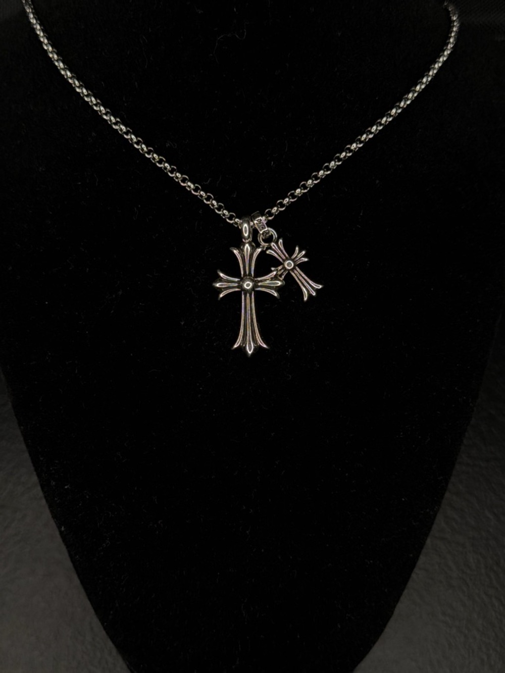 Chrome Hearts Double Floral Cross Baby Fat Pendant Unisex Necklace